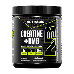 Front view of NutraBio Creatine + HMB unflavored bottle with label