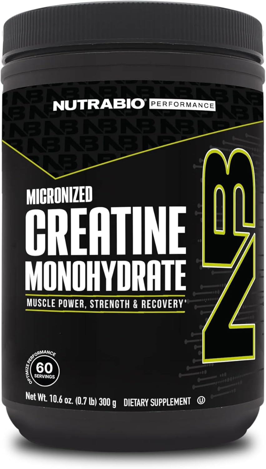 Front view of NutraBio Pure Micronized Creatine Monohydrate Powder 300 g