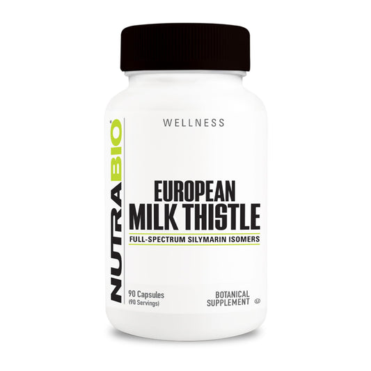Bottle of NutraBio European Milk Thistle 241 mg, 90 capsules