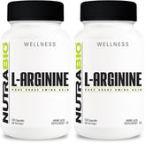 NutraBio L-Arginine 750mg bottle label and two-pack