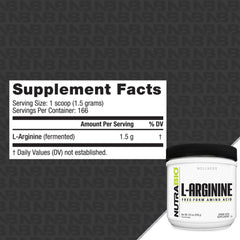 Front view of NutraBio L-Arginine 750mg bottle