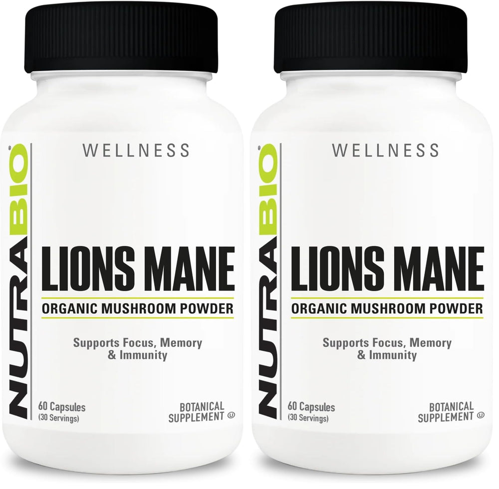 NutraBio Lions Mane supplement bottle front view