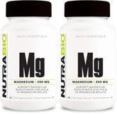 Front view of NutraBio Magnesium Glycinate + D-Magnesium Malate capsules bottle