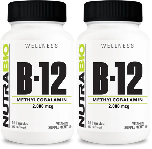 NutraBio Methyl B-12 2000mcg bottle and capsules