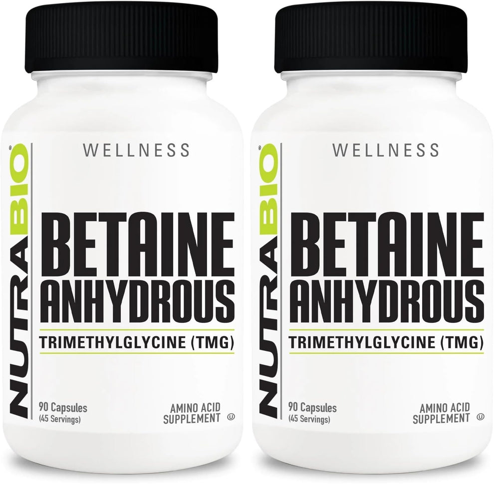 NutraBio TMG supplements bottle and packaging on white background