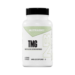 Side view of NutraBio TMG bottle showing label