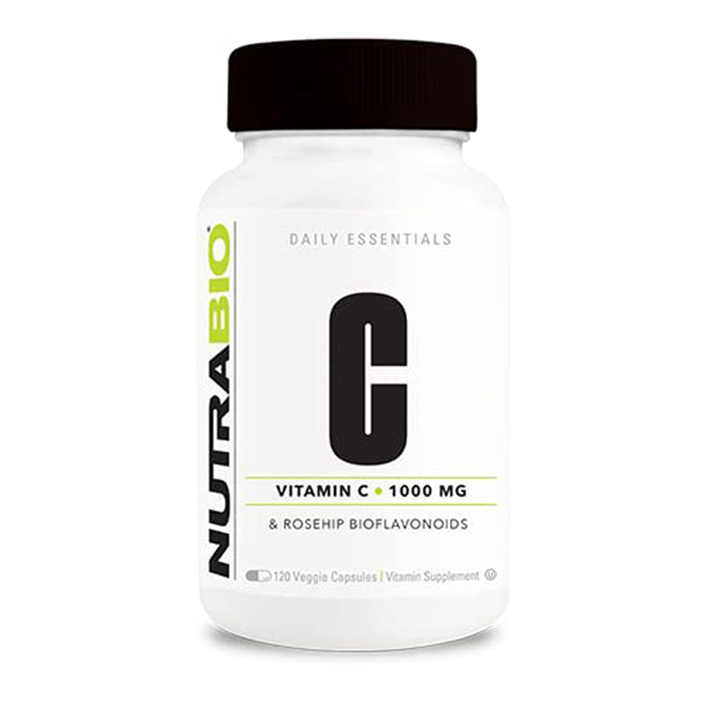 Bottle of NutraBio Vitamin C with Rose Hips and 120 capsules (hero image)