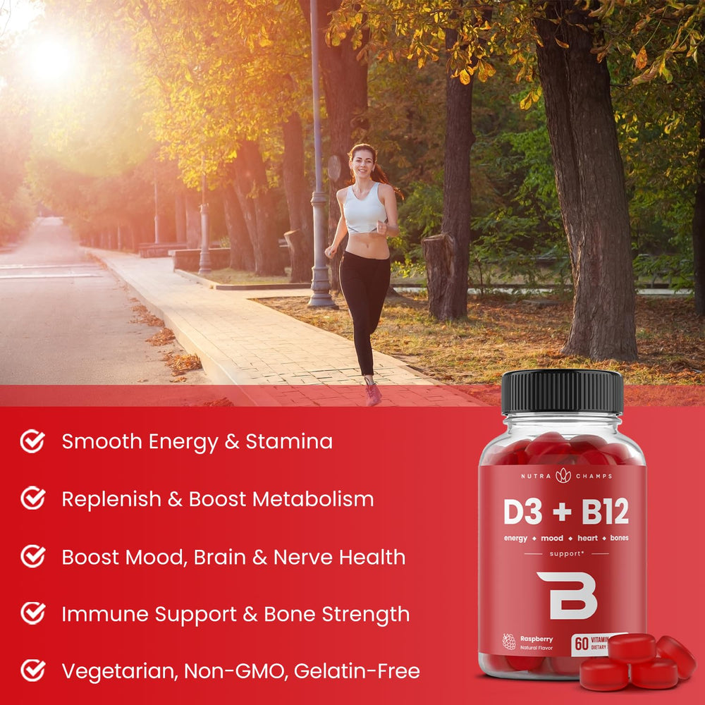 Made in USA NutraChamps D3 B12 gummies packaging