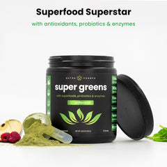 Close-up of NutraChamps Super Greens ingredients label
