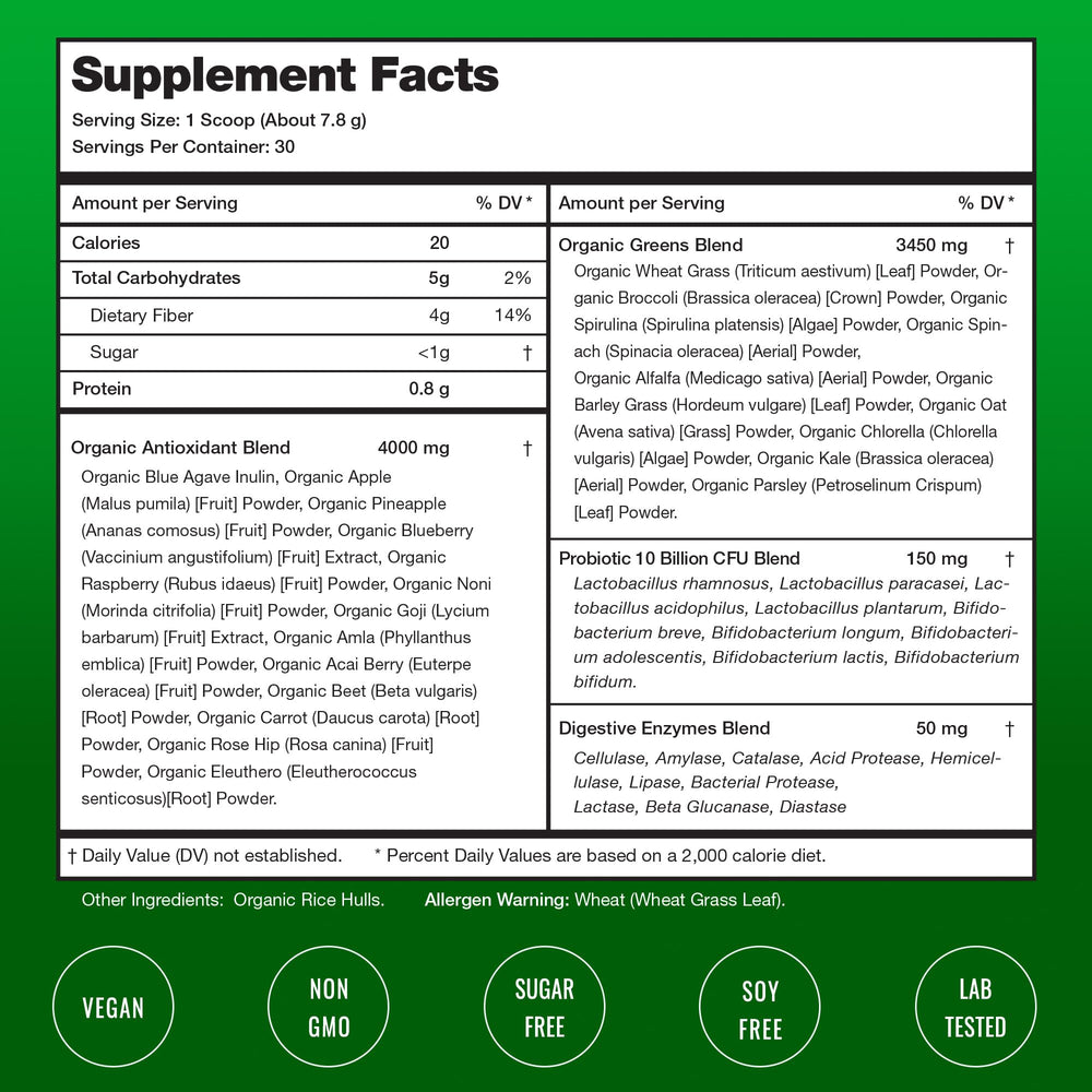 NutraChamps Super Greens packaging on countertop