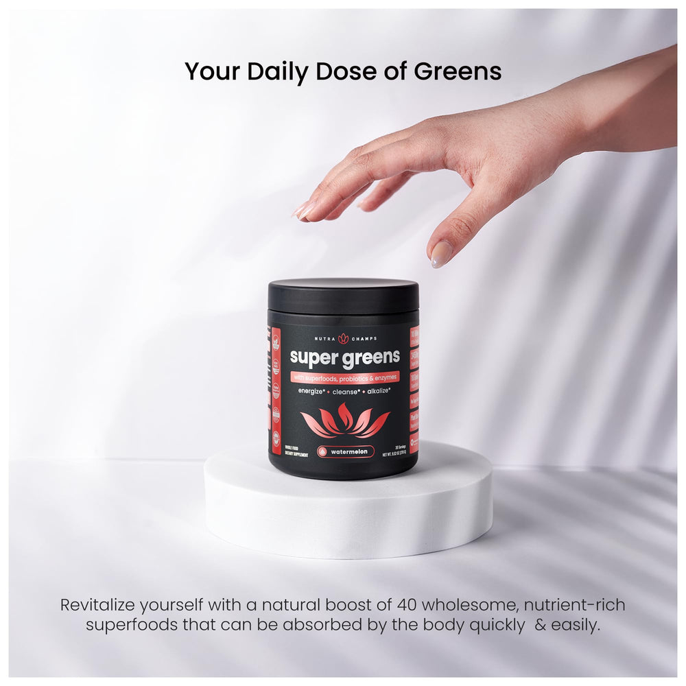 Refreshing Watermelon flavored greens powder in a glass