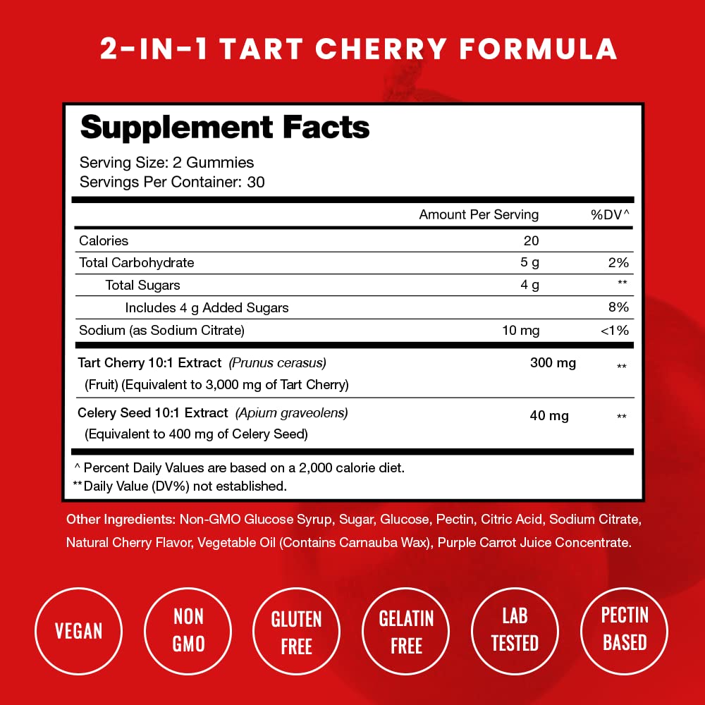 Close-up of Tart Cherry Gummies showing deep red color