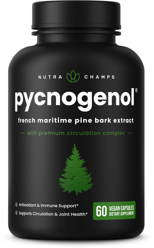 NutraChamps Pycnogenol pine bark extract bottle and capsules
