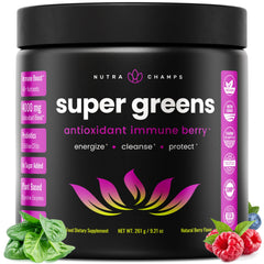 NutraChamps Super Greens Powder jar with label visible