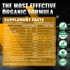 Close-up of 5g creatine monohydrate per serving gummies