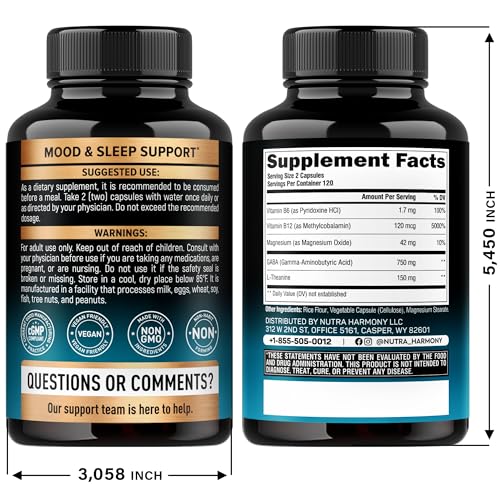 NUTRAHARMONY GABA L-Theanine capsules closeup showing high potency