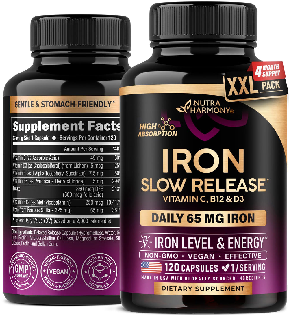 NutraHarmony Iron 65mg slow-release capsule bottle front