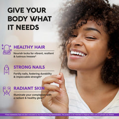 NutraHarmony Keratin capsules highlight hair strength and resilience.