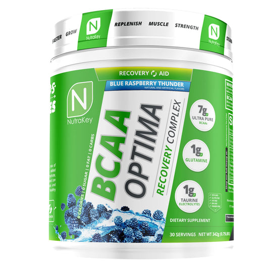 NutraKey BCAA Optima Blue Raspberry powder – post-workout recovery