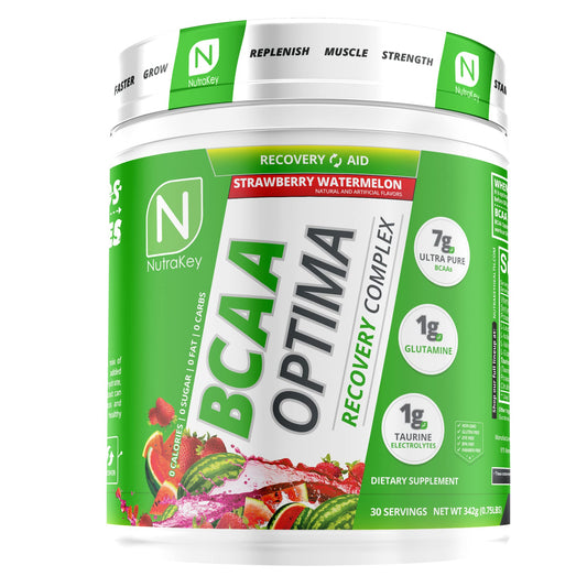 NutraKey BCAA Optima Strawberry Watermelon bottle and packaging