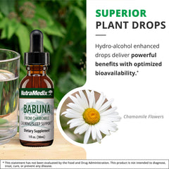 Babuna Calm Drops being mixed into water for a calming tea