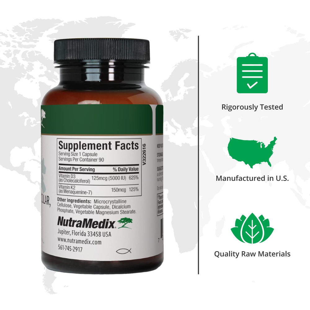 Close-up of NutraMedix Vitamin D3 & K2 label
