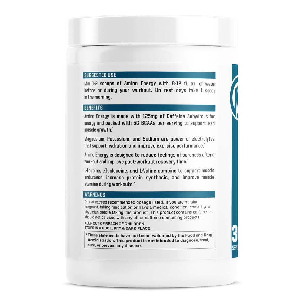 Close-up of NutraOne Amino Energy Berry Lemonade label