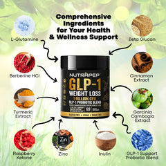 Close-up of NutraPep GLP-1 label showing Berberine and natural ingredients