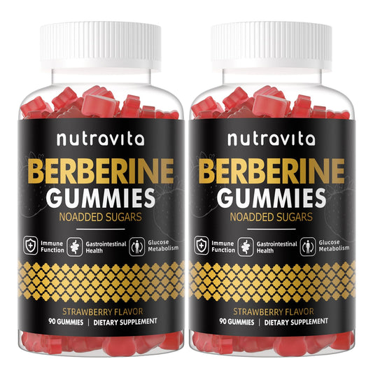 Nutravita Berberine Gummies 1500mg with Ceylon Cinnamon Strawberry flavor 2 pack hero image