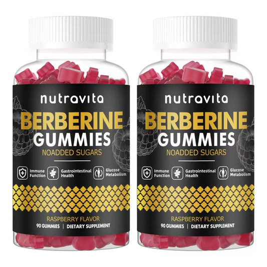 Nutravita Berberine Gummies 1500mg Raspberry 2-Pack packaging on white background