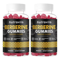 Nutravita Berberine Gummies 1500mg Raspberry 2-Pack packaging on white background