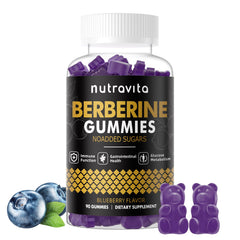 Front view of Nutravita Berberine Gummies Blueberry 1500mg package