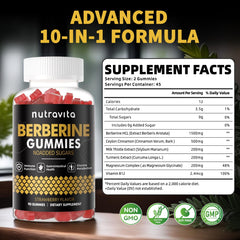 Front view of Nutravita Berberine Gummies bottle next to gummies