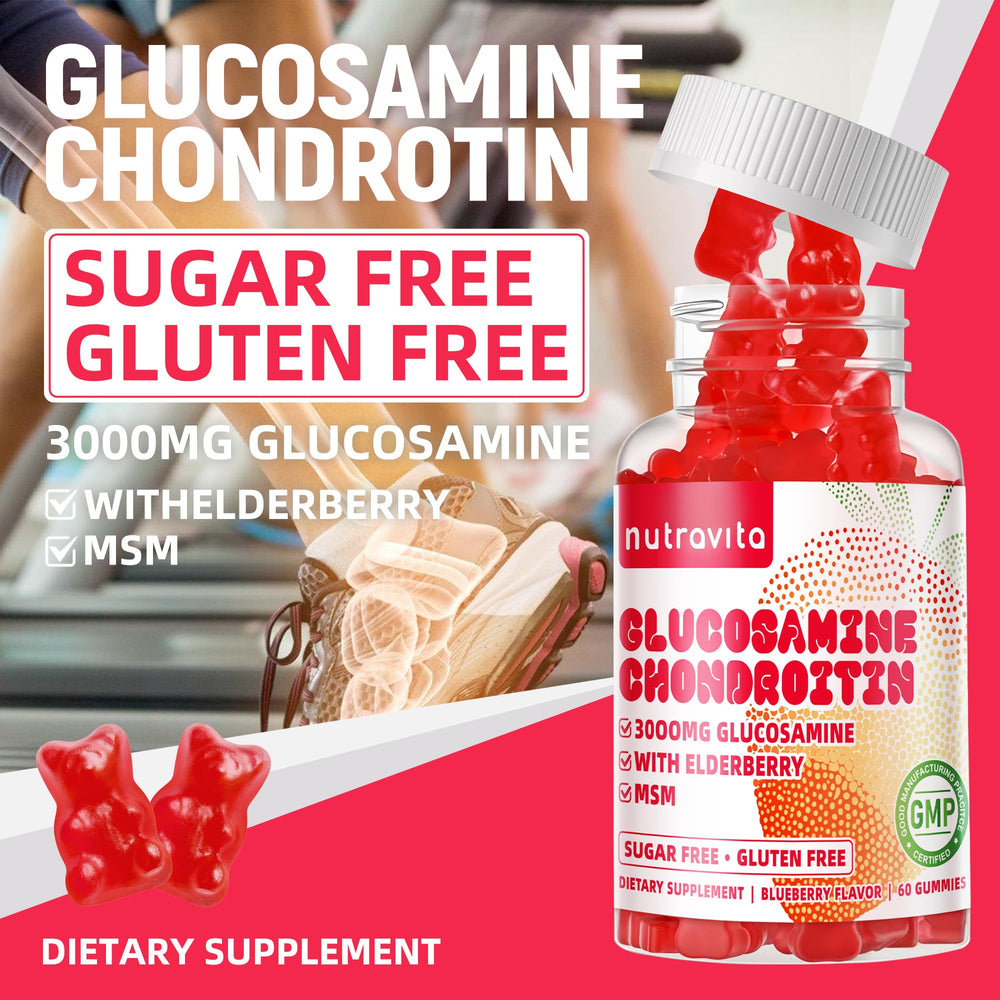 Ingredient panel showing 1500 mg glucosamine, 500 mg MSM and 200 mg chondroitin