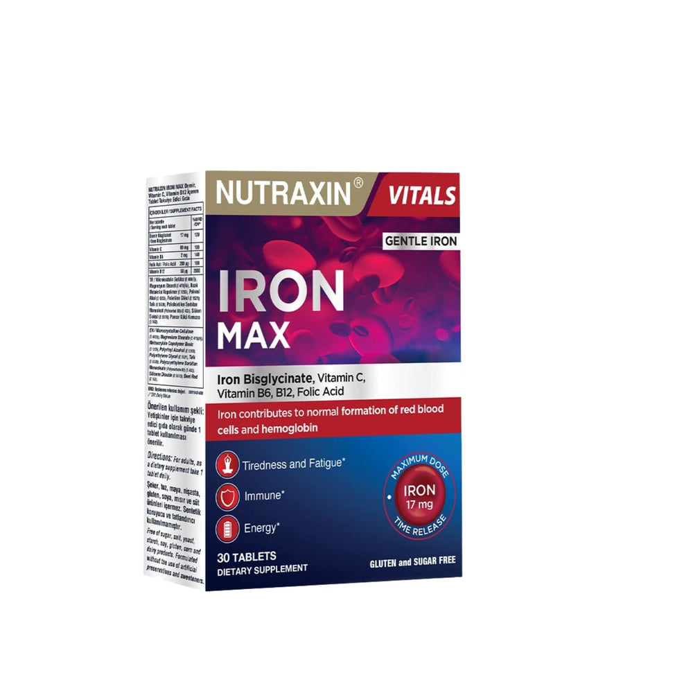 Nutraxin Iron Max 17mg 30-tablet bottle packaging