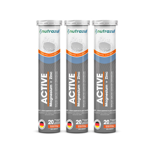 Nutrazul Active Magnesium & Zinc Effervescent Tablets orange flavor - bottle with 60 tablets