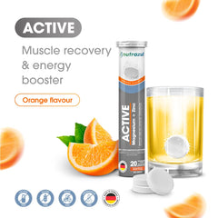 Close-up of orange flavor effervescent tablets from Nutrazul