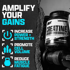 Creatine monohydrate powder with scoop and packaging