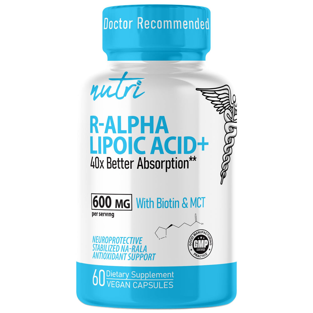 Nutri R Alpha Lipoic Acid 600mg capsules bottle front view