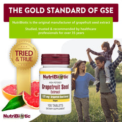 Close-up of NutriBiotic GSE tablets