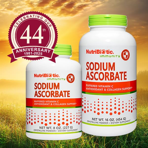 Front of NutriBiotic bottle showing label for sodium ascorbate powder
