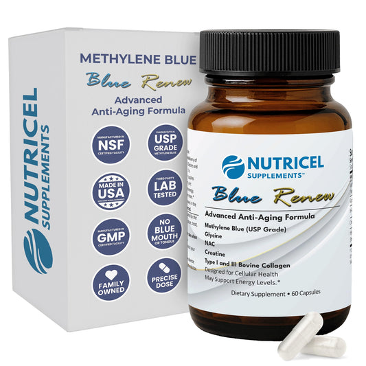 Front label of Nutricel Methylene Blue Capsules 7mg 60ct