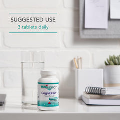 Product label showing suggested use of 3 tablets daily