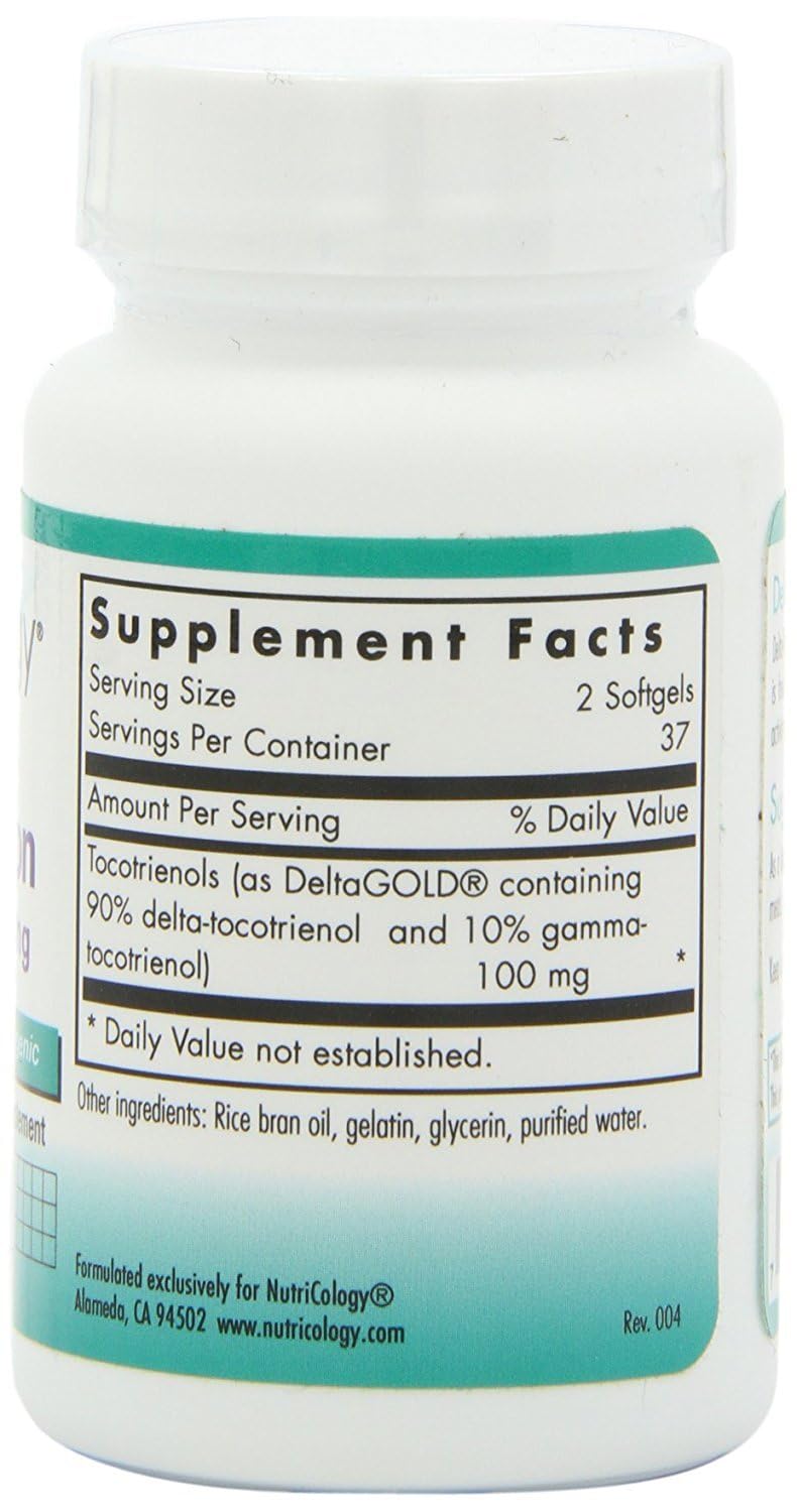 Delta-Fraction Tocotrienols bottle with label close-up