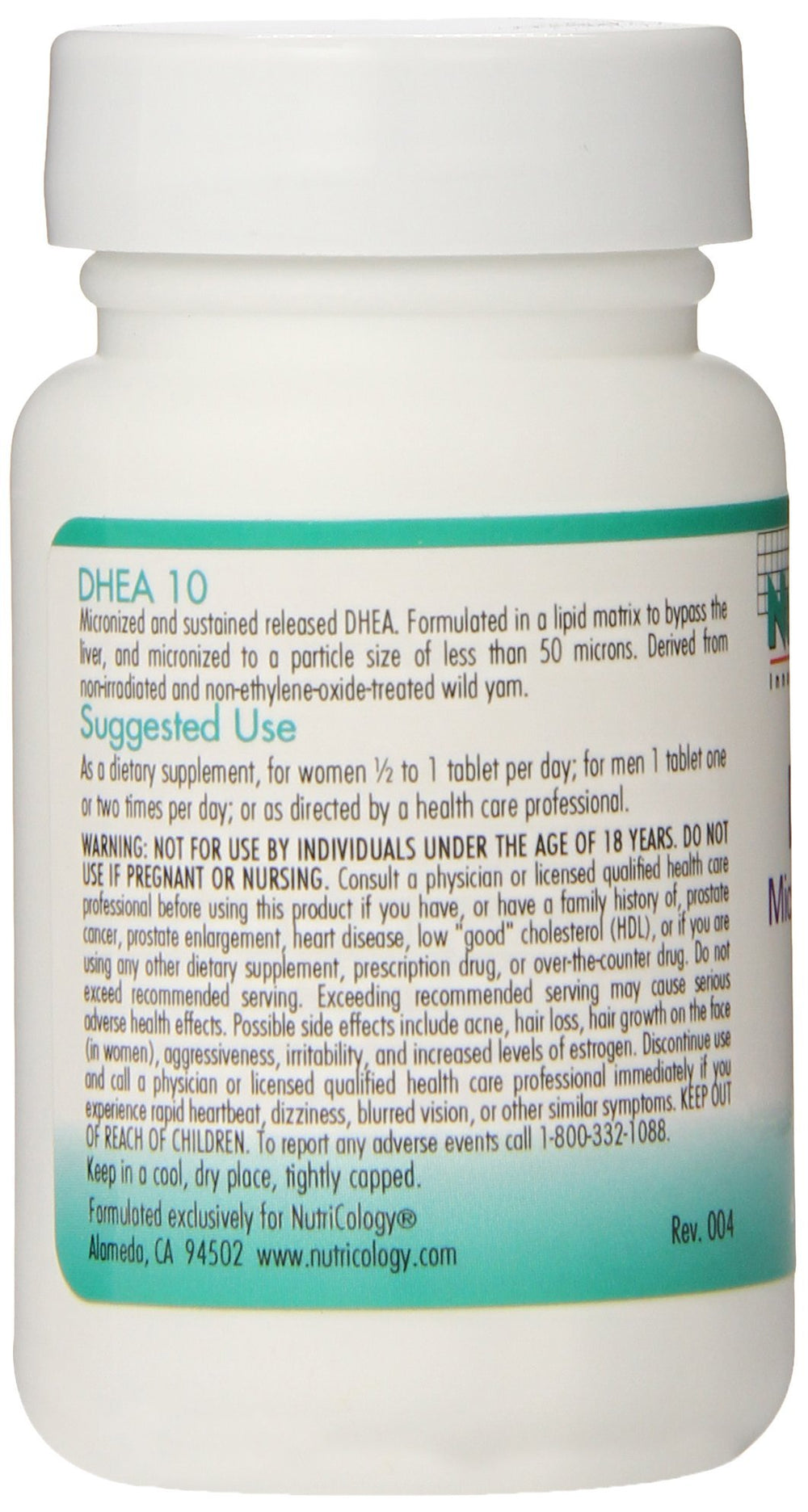 Wild yam-derived, soy-free DHEA source information on label