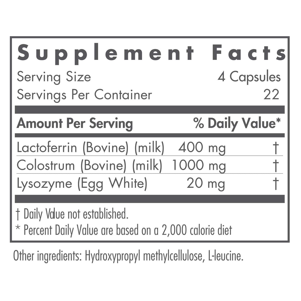 Close-up of Lactoferrin with Colostrum capsules