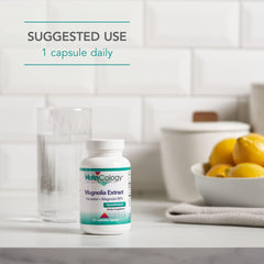 Close-up of vegetarian capsules for Magnolia Extract supplement