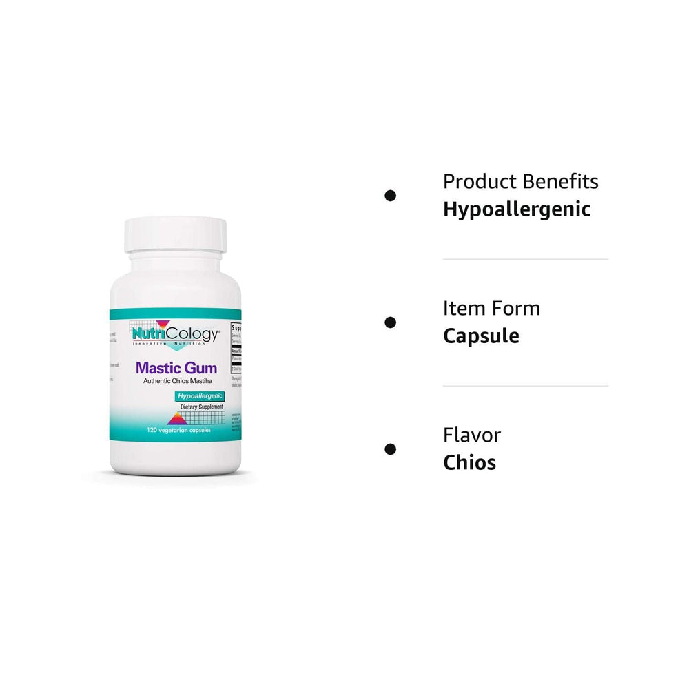 Nutricology Mastic Gum bottle displayed for 120 count
