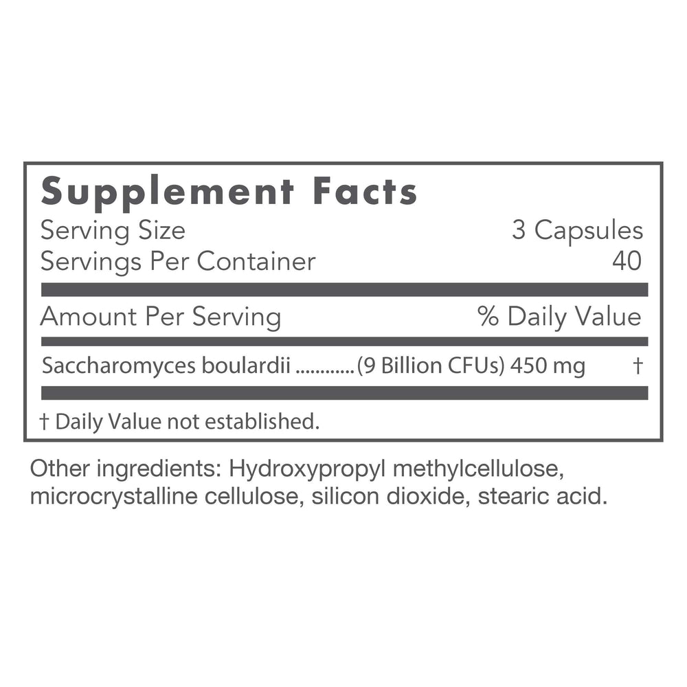 Close-up of Saccharomyces boulardii GI probiotic label