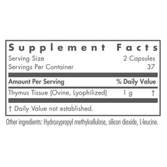 Close-up of product label showing 1000mg thymus glandular